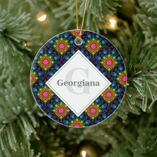 モノグラムレインボーフローラ噴水アールデコホタテ セラミックオーナメント (ツリー)