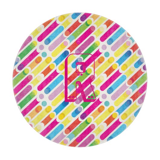 モノグラムレインボー対角線模様ポップ・アートの絵 カッティングボード (正面)