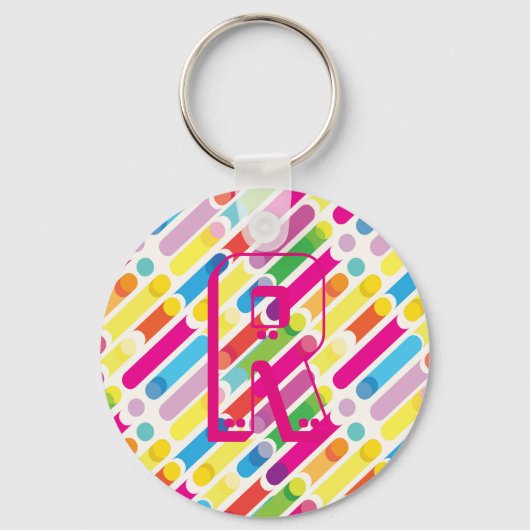 モノグラムレインボー斜め線パターンアーポップ・アートのト キーホルダー (正面)
