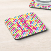 モノグラムレインボー斜め線パターンアーポップ・アートのト コースター (左側)