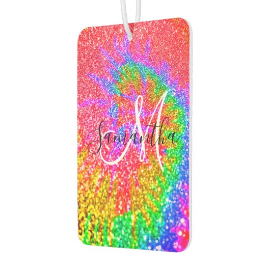 モノグラムレインボー絞り染めフェイクグリッター写真 カーエアーフレッシュナー (左)