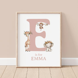 モノグラムレターエボホジャングルテーマ子供部屋ウォール ポスター