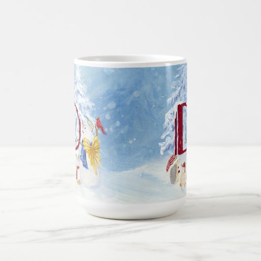 モノグラムレターキュートエンジェル雪だるまクリスマス コーヒーマグカップ (中央)