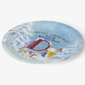 モノグラムレターキュートエンジェル雪だるまクリスマス ペーパープレート (アングル)