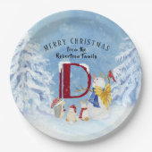 モノグラムレターキュートエンジェル雪だるまクリスマス ペーパープレート (正面)