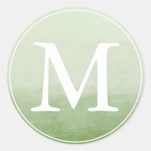 モノグラムレターグリーンウォーターグラデーションカラー ラウンドシール (正面)