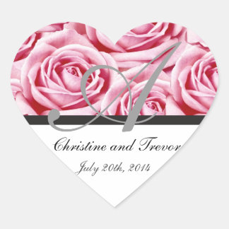 モノグラムレターピンクのバラのステッカー ハートシール