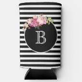 モノグラムレターブラック&ホワイトストライプ スリム缶クーラー (正面)