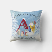 モノグラムレターメリークリスマスエンジェル雪だるま クッション (裏面)