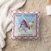 モノグラムレターメリークリスマスエンジェル雪だるま クッション (ブランケット)