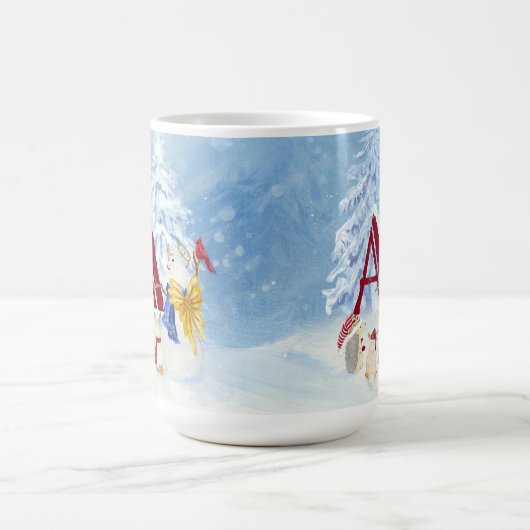 モノグラムレターメリークリスマスエンジェル雪だるま コーヒーマグカップ (中央)