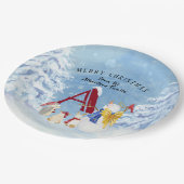 モノグラムレターメリークリスマスエンジェル雪だるま ペーパープレート (アングル)
