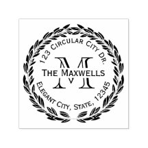 モノグラムレターローレルリース円住所スタンプ