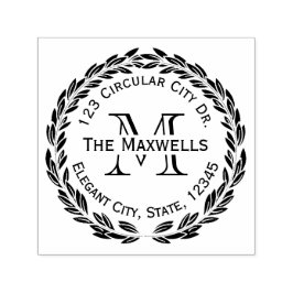 モノグラムレターローレルリース円住所スタンプ セルフインキングスタンプ