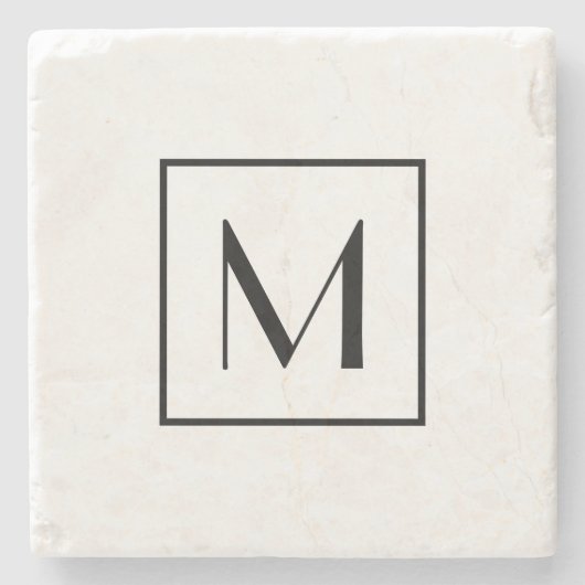 モノグラムレター白黒モダンミニマル ストーンコースター (正面)
