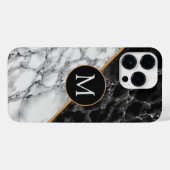 モノグラムレター白黒大理石パーソナライズされた iPhoneケース (裏面横)