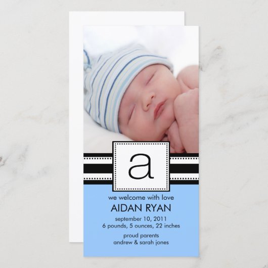 モノグラムレターAベビー写真誕生のお知らせ 案内状 (正面/裏面)