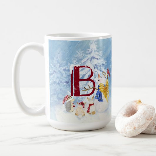 モノグラムレターBエンジェル雪だるまメリークリスマス コーヒーマグカップ (ドーナツ)