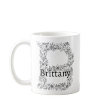 モノグラムレターBボタニカルフローラ白黒