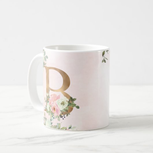 モノグラムレターB水色フローラコーヒーマグ コーヒーマグカップ (正面左)
