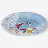 モノグラムレターCスノークリスマスエンジェル雪だるま ペーパープレート (アングル)