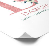 モノグラムレターDピンクウォーターカラーフローラ子供部屋 ポスター (角)