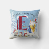 モノグラムレターEクリスマス雪だるまエンジェルウッドランド クッション (裏面)