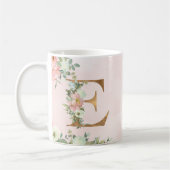 モノグラムレターE水色フローラコーヒーマグ コーヒーマグカップ (左)