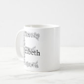 モノグラムレターE白黒植物学フローラ コーヒーマグカップ (正面左)