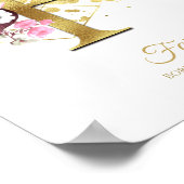 モノグラムレターFゴールドフォイル&ピンクフローラ子供部屋 ポスター (角)