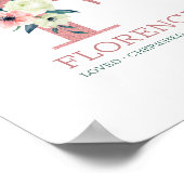 モノグラムレターFピンクウォーター色フローラ子供部屋 ポスター (角)