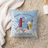 モノグラムレターF愛らしいエンジェル雪だるまフォレスト クッション (ブランケット)