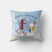 モノグラムレターF愛らしいエンジェル雪だるまフォレスト クッション (裏面)