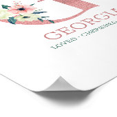 モノグラムレターGピンクウォーターカラーフローラ子供部屋 ポスター (角)