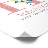 モノグラムレターHピンクウォーターカラーフローラ子供部屋 ポスター (角)