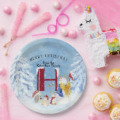 モノグラムレターH冬の木クリスマス雪だるま ペーパープレート (パーティー)