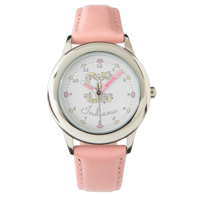 モノグラムレターI doodleハートアート名インディアナ 腕時計 (正面)