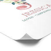 モノグラムレターJピンクウォーターカラーフローラ子供部屋 ポスター (角)