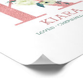 モノグラムレターKピンクウォーターカラーフローラ子供部屋 ポスター (角)