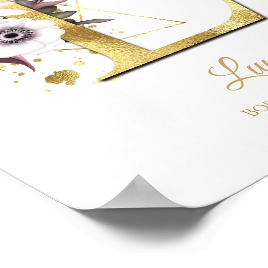 モノグラムレターLゴールドフォイル&ピンクフローラ子供部屋 ポスター (角)