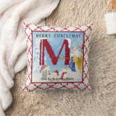 モノグラムレターMエンジェル雪だるまクリスマス クッション (ブランケット)
