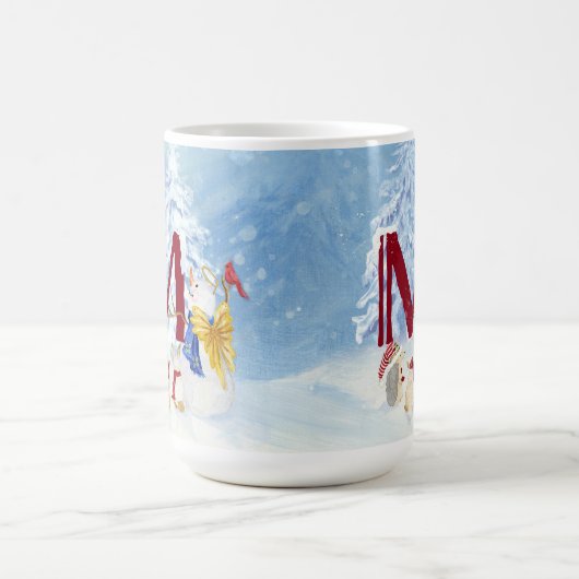 モノグラムレターMエンジェル雪だるまクリスマス コーヒーマグカップ (中央)