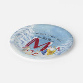 モノグラムレターMエンジェル雪だるまクリスマス ペーパープレート (アングル)