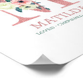 モノグラムレターMピンクウォーターカラーフローラ子供部屋 ポスター (角)