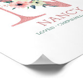 モノグラムレターNピンクウォーターカラーフローラ子供部屋 ポスター (角)