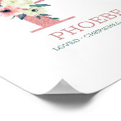 モノグラムレターPピンクウォーターカラーフローラ子供部屋 ポスター (角)