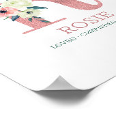 モノグラムレターRピンクウォーター色フローラ子供部屋 ポスター (角)