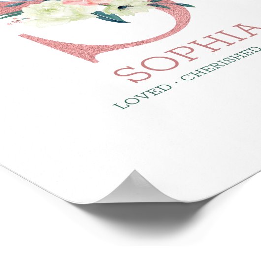 モノグラムレターSピンクウォーターカラーフローラ子供部屋 ポスター (角)