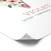 モノグラムレターVピンクウォーターカラーフローラ子供部屋 ポスター (角)