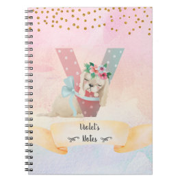 モノグラムレターVベビードッグホームスクールガール ノートブック